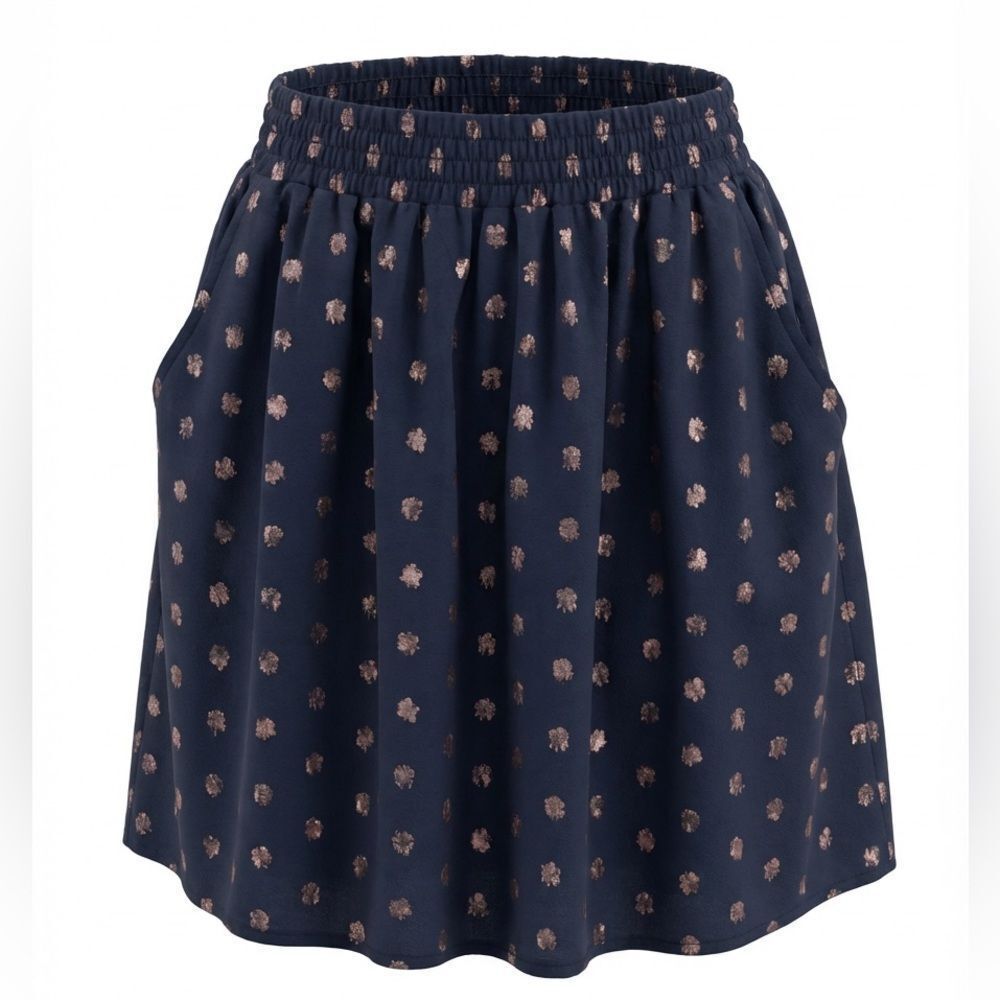 JCREW FACTORY WOMENS LINED SKIRT BLUE WITH ROSE’ GLITTER DESIGN SIZE M
